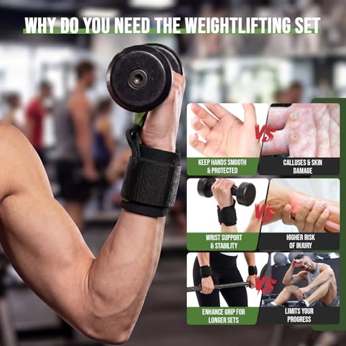 Weight Lifting Hooks & Wrist Straps Set Adjustable Wrist Wraps 2 in 1 Lifting Hooks with Anti-Slip Grip for Weightlifting, Deadlifts, Powerlifting, Gym Straps for Men and Women - color: Green