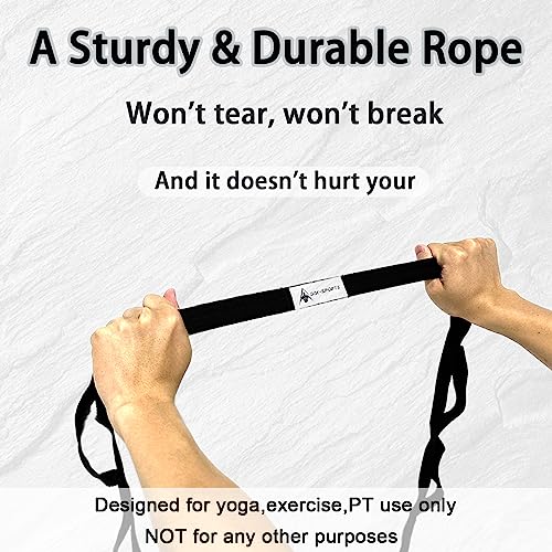Stretching Strap Yoga Strap with Loops, Stretch Straps for Physical Therapy, Non-Elastic Exercise Strap for Pilates, Dance and Gymnastics with Workout Guide - color: Black
