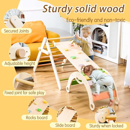 deli 7 in 1 Pikler Triangle Set, Large Size Toddler Climbing Triangle Set, Wooden Baby Jungle Gym Indoor, Foldable Montessori Climbing Set with Ramp, Arch & Climbing Triangle | Toddler Climbing Triangle Set, Wooden Baby Jungle Gym Indoor, Foldable Montess