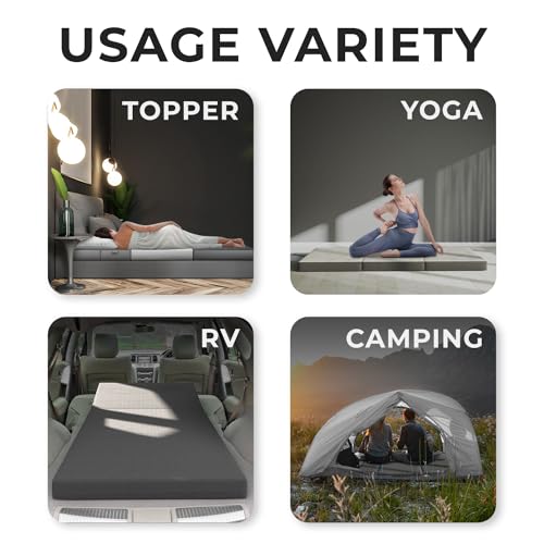 Cozzzi Foldable Mattress Queen Size for Floor and Traveling with Removable Cover - Lightweight and Portable Folding Mattress for Adults & Kids - Compact and Easy to Storage (75in x 58in x 4in) - size: Queen (75in x 58in x 4in), style: Gray