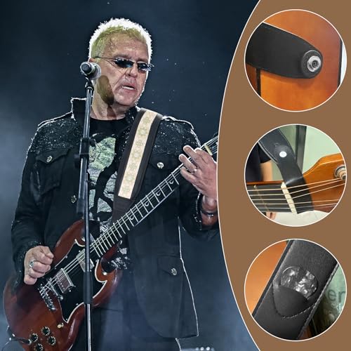 Bass Guitar Strap, Jacquard Embroidery Guitar Strap with Head Cowhide Leather End for Bass, Electric & Acoustic Guitars, Comes with Complete Accessories, Comfortable and Intimate, Elegant Green Flower - color: Elegant Green Flowers