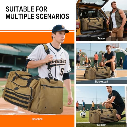 120L Extra Large Gym Duffle Bag for Men Women with Shoes Compartment Heavy Duty Tactical Sports Duffel Bag Big Football Baseball Basketball Soccer Hockey Team Equipment Bag, Brown - color: Brown