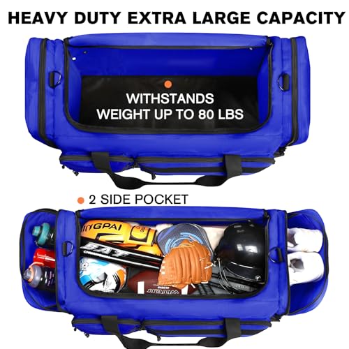 Goloni 130L Heavy Duty Large Duffle Equipment Bag,Catchers Gear Bag with Shoe Compartment,Baseball Duffle Bag - color: Blue
