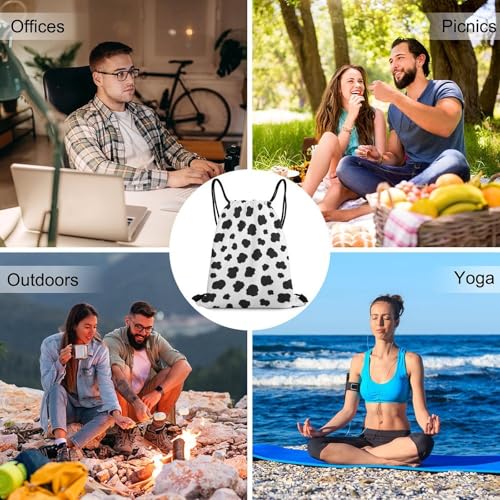 Travel Drawstring Backpack Beam Bag Large Capacity for Volleyball Baseball Sports Equipment Men Women Unisex, Black White Milk Cow Spots Print Bags - color: Picture (21)