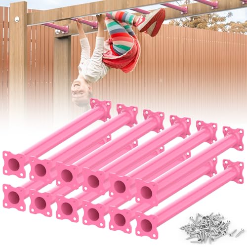 16.5 Inch Monkey Bars Kit Monkey Bar Ladder Rungs (Pink, 12 Pcs) | Indoor Outdoor Metal Monkey Bars for Backyard - color: Pink