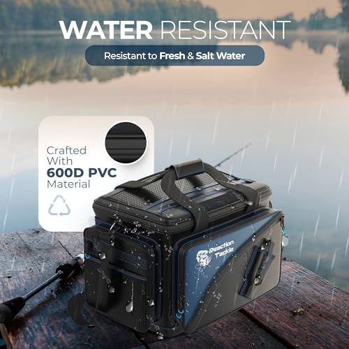 Reaction Tackle Saltwater Fishing Tackle Bags, Water Resistant 1000D PVC Tackle Box Bag with Removable Dividers, Fits 3600 and 3700 Trays, Medium - size: Medium Bag