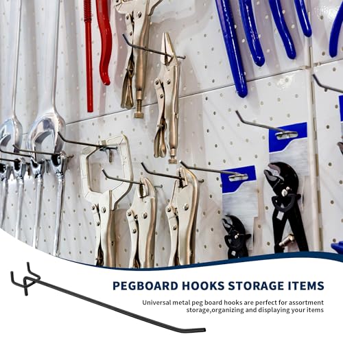 120 Pcs 8 Inch Pegboard Hooks, Black, Metal | Heavy Duty, 1/8" and 1/4" Peg Hook, For 1" Spaced Pegboards, Peg Wall Hooks for Hanging