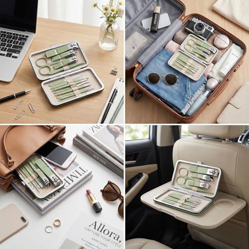 13-Piece Manicure Kit for Women Nail Travel Stainless Steel | Nail Clippers Set Pedicure Grooming With Travel Case Portable With Exquisite Leather for Men Women(Green)
