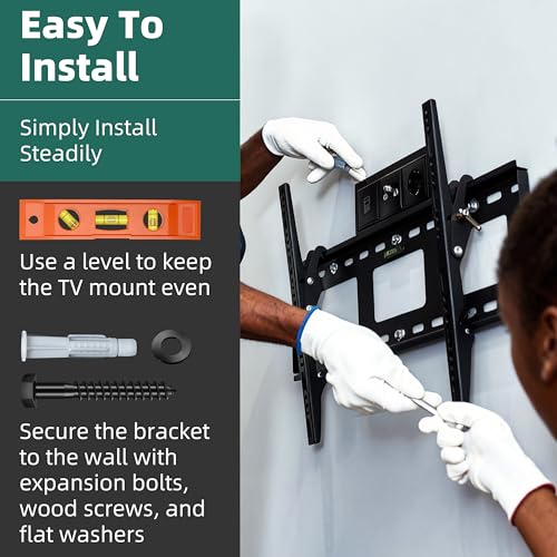 Lag Bolts for TV Wall Mount, TV Mount Screws Kit with M8x65mm Lag Screws, Drywall Anchors, Washers, Bubble Level Hardware Kit for Wood Stud Brick Concrete