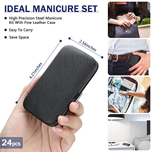 Lasnten 24 Set Valentine Manicure Set Bulk Nail Clippers Grooming Nail Kit Stainless Steel Professional Pedicure Tools Kit with Travel Case for Men Women Valentine's Day Gift(8 in 1,Black) - color: Black, size: 8 in 1