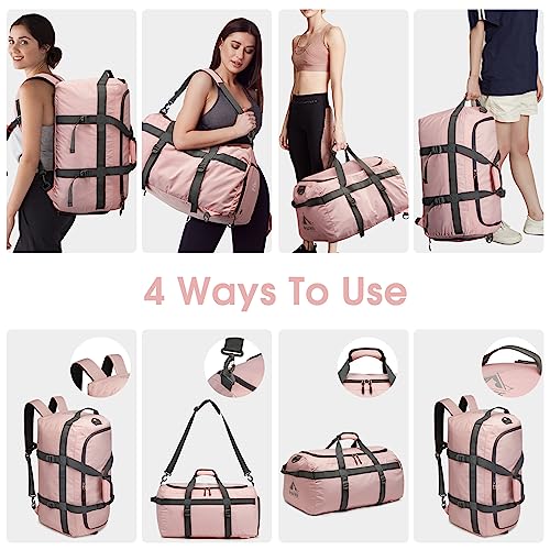 G4Free Gym Bag for Women Men Duffle Backpack with Shoe Compartment Water Resistant Travel Weekender Bag - color: pink