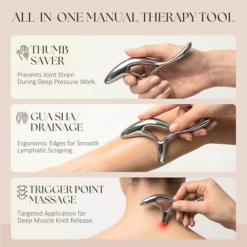 Trigger Point Massage Tool, Gua Sha Tool for Deep Tissue Massage & Fascia Release, Metal Muscle Scraper, Stainless Steel Thumb Saver, Acupressure Myofascial Release Tool, Full Body Pain Relief - color: Silver Trigger