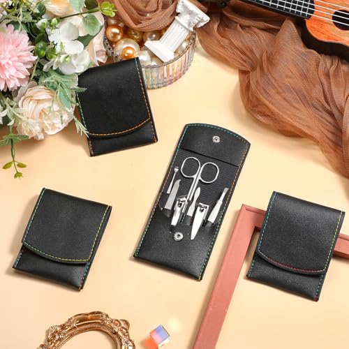Lasnten 24 Set Manicure Set Bulk Nail Clippers Grooming Nail Kit Stainless Steel Professional Pedicure Tools Kit with Travel Case for Men Women Father Day Gift(7 in 1, Black) - color: Black, size: 7 in 1