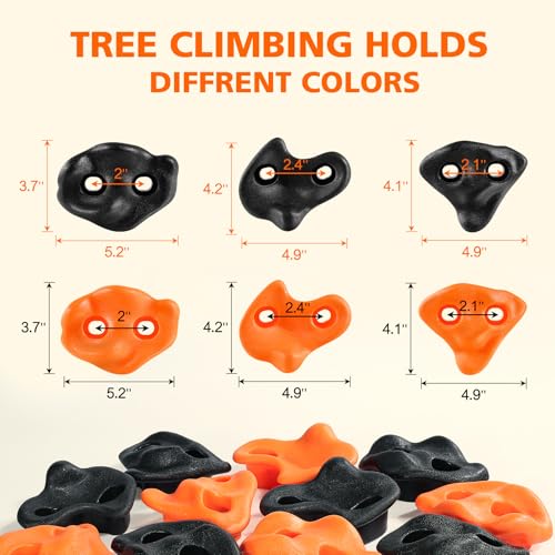 TOPNEW 20 Ninja Tree Climbing Holds for Kids Climber, Orange & Black Tree Climbing Kit with 6 Ratchet Straps for Outdoor Ninja Warrior Obstacle Course Training - style: 20 Pcs Orange & Black 2