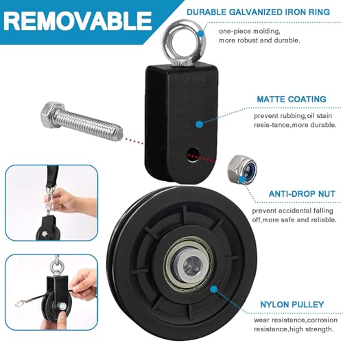 Cable Pulley System for Home Gym, Silent 360° Rotation Nylon Pulley Wheel with Detachable Traction Block LAT Pulldown & Weight Lifting Attachment for Strength Training Workouts - color: 3.54in/90mm Cable Pulley