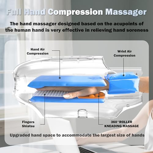 Hand Massager with Heat and Compression for Arthritis and Carpal Tunnel Relief, Finger Wrist Massager with 9 Modes & Hot Cold Therapy, Gifts for Women Men, Black - color: Black