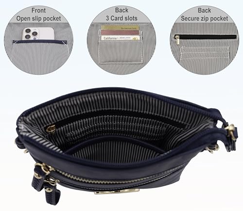 Solene Small Multi Zipper Pockets Crossbody Bag with Detachable Wristlet - color: Navy