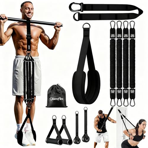 Adjustable Heavy Duty Pull Up Assistance Bands with Fabric Feet and Knee Rest - Pull Up Resistance Bands for Men, Women, and Seniors - Perfect for Dip and Resistance Strength Training Glamflex - color: Black
