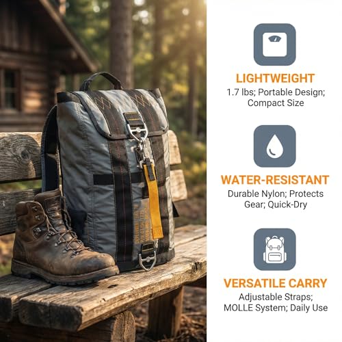 Military Tactical Backpack with Parachute Buckles, Nylon Daypack | Built for men and women for travel, outdoor hiking, camping, trekking, climbing, college, and daily carry - color: Grey