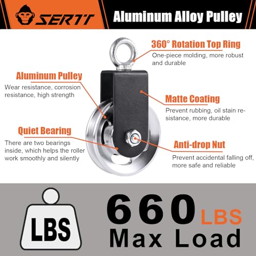 SERTT Cable Pulley Wheel for Home Gym Pulley System, Upgraded 90mm Aluminium Alloy Gym Pulley for Maximum 660LBS Load - color: Silver, style: [1 Pack]