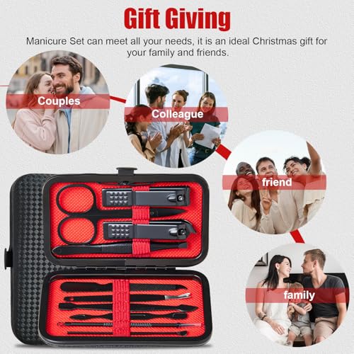 Manicure Set 10 in 1 Mens Gifts Travel Nail Clipper Kit, Christmas Stocking Stuffers for Men and Women, Nail Grooming Kit Birthday Christmas Gifts for Him Her Boys Girls Husband Boyfriend - size: 10-PCS Black Set