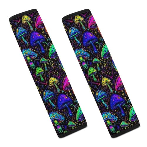 2 Pack Universal Soft and Comfortable Car Seat Belt Pad for Girls and Boys, Stroller Pushchair High Chair, Mushroom Plaid Purple Shoulder Protector - color: Pattern 220