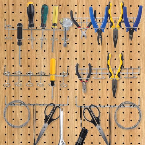 9 Pcs Pegboard Screwdriver Holders Organizer Pegboard Plier Holders Stainless Steel Peg Board Tool Utility Hooks Accessories Shelving Display Multi-Ring Tool Racks for Shop Store