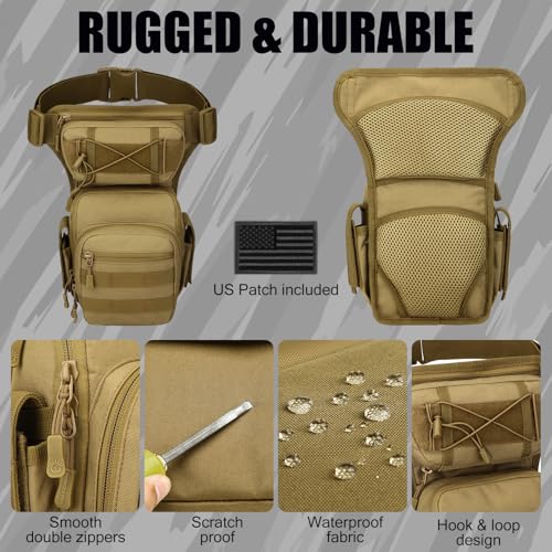 Tactical Drop Leg Bag Military Tool Gear Fanny Thigh Pack Utility Airsoft Motorcycle Cycling Waist Gear Pouch (Patch Included) - color: Brown