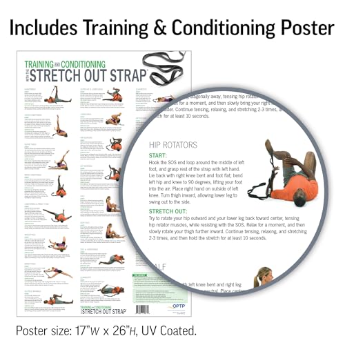 OPTP The Original Stretch Out Strap XL with Exercise Poster, USA Made | Extra-Long stretching strap, Stretch Out Strap for physical therapy, yoga stretching strap for knee therapy, 7'5" long, nylon