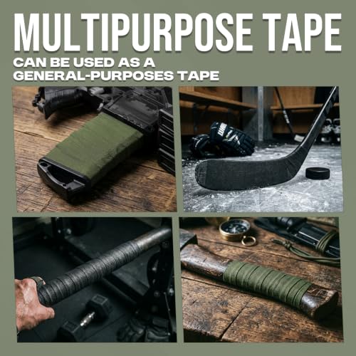 Gun Grip Tape, 1 in x 82 FT Goon Tactical Tape for Guns, Handgun, Pistol, Firearm, Rifle, Hockey, Bats, Baseball - Non-Slip, Non-Reflective Gun Tape Cotton & Synthetic Blend (Black & Green)