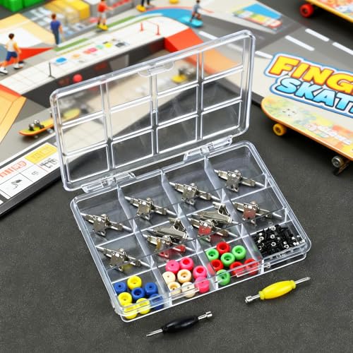 101PCS 33MM Ultra-Professional Extended Fingerboard Trucks & Multicolor Bearingless Wheels & Black Screws & Nuts & Spanner Tool Parts Kit Case for Fingerboard Skateboard Wooden Deck
