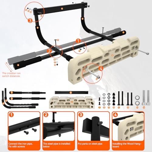 Hangboard Rock Climbing Hangboard with Door Way Pull Up Bar; Including Jugs, Pinches, Pockets, Edges and Slopes for Rock Climbing Training