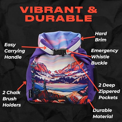 Rock Climbing Chalk Bucket | for Bouldering Gym & Outdoor Use | Durable Hook & Loop Closure, 2 Zippered Pockets, Easy-Carry Handle - style: Rocky Mountains