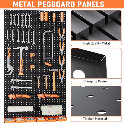 INCLY 48x24 Inch Metal Peg Board Kit 1/4" Pegboard Hooks Accessories | 4PCS Peg Board Panels, 156PCS Pegboard Accessories, Black Pegboard Wall Organizer, Tool Storage System for Garage Workbench - size: 48x24 Inch