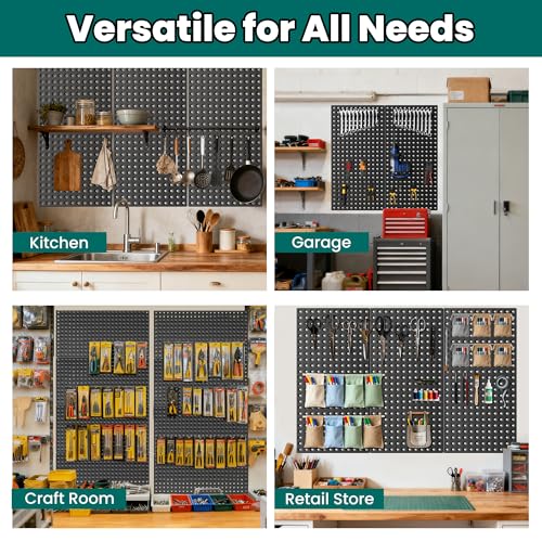 EVERHANGER Metal Pegboard Panels 24" x 12", Heavy Duty Steel Peg Boards for Garage, Pegboard Wall Organizer for Tool Storage and Organization, Black, 4 Pack - size: 4 Pack 24" x 12"