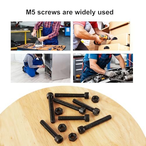 50PCS M5 x 50mm 60mm 70mm 80mm, Hex Socket Head Cap Screws Bolts Nuts Kit, 12.9 Grade Alloy Steel, Black Oxide Finish, Metric Allen Drive, Fully Threaded - size: Socket M5x50/60/70/80mm