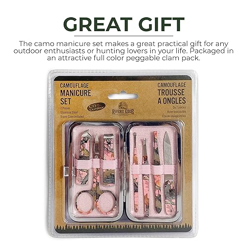Rivers Edge Products Rivers Edge Products 7-Piece Nail Manicure Kit, Stainless Steel, Pink Camo - style: 7-piece Pink Camo