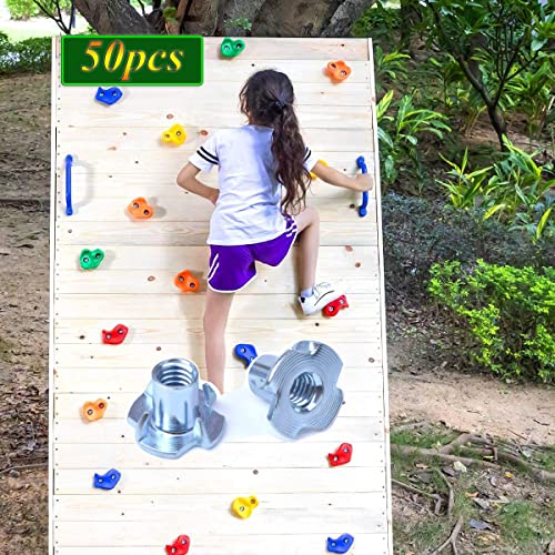 T Nuts 3/8"-16, 25pcs Zinc Plated Steel 4 Pronged Tee Blind Nuts for Wood, Rock Climbing Holds, Cabinetry, Furniture - size: 3/8"-16(25pcs)