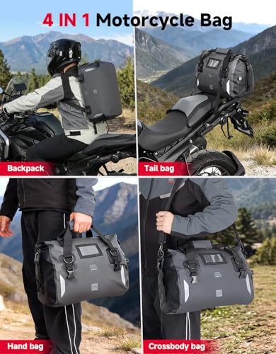 KEMIMOTO Waterproof Motorcycle Dry Bag – Duffle Tail Bag Soft Luggage, 25L/40L/65L Large Capacity with 4 Quick-Release Straps, Dustproof for Touring, Adventure, Motorcycling & Camping Grey - size: 25L