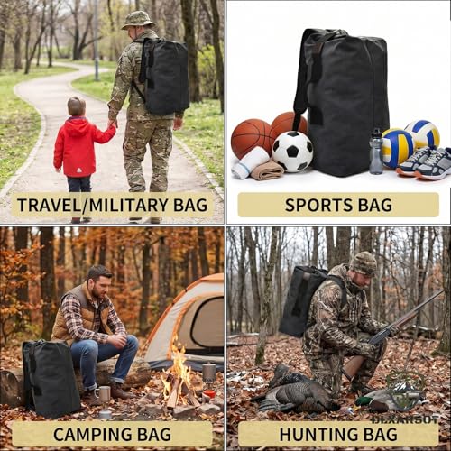 Military Tactical Backpack Large Capacity Travel Climbing Bag Duffel Bag Top Load Double Strap Canvas Backpack - color: Black