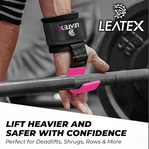 Weight Lifting Hooks (Pair) for Deadlifts, Pull Ups, Rows & Shrugs - Anti-Rip Nylon Strap Hand Grips with Thick Wrist Padding - Heavy Duty Wrist Straps for Weightlifting & Gym Workouts - color: Pink