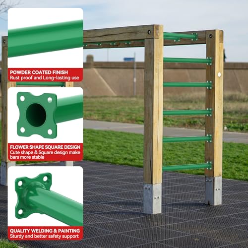 16.5 Inch Monkey Bars Kit Monkey Bar Ladder Rungs (Green, 12 Pcs) | Indoor Outdoor Metal Monkey Bars for Backyard - color: Green