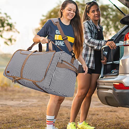 100L Duffle Bag for Travel, Large Foldable Waterproof Travel Duffel Bags Weekender Overnight Bag for Men and Women with Shoe Compartment (Stripe) | Collapsible, Water Resistant, Tear-Resistant, with Shoe Compartment, for Gym Sport Overnight Weekender, for