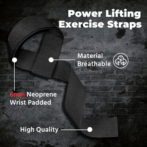 WSAKOUE Lifting Straps, Weightlifting Straps, Deadlift Straps with Padded Neoprene for Power Lifting, Bodybuilding, Gym Workout, Strength Training & Fitness Workout, Resistance - color: Black