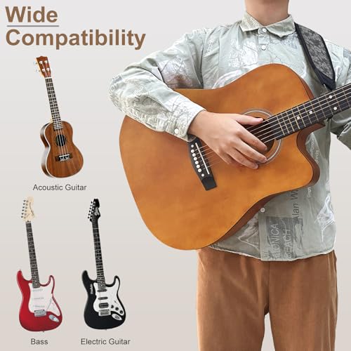 Guitar Strap and Bass Strap, Embroidered Guitar Strap, Adjustable Strap Length, Equipped with 3D Sponge Filled Foam Pad, Comes with 4 Picks + 2 Strap Locks, Best Gift for Guitar Players, Silver - color: Silver Embroidery