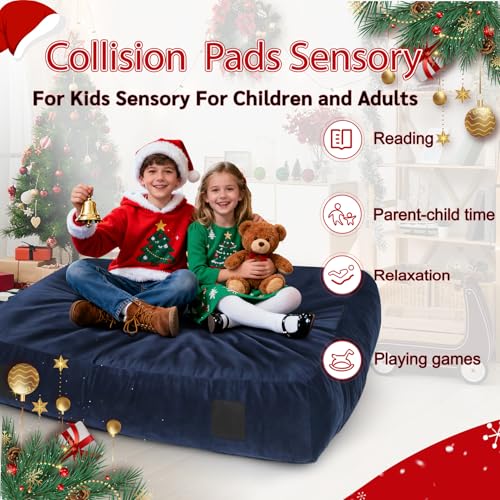 WOUDY Crash Mats for Kids Sensory, Sensory Pads for Autistic Children,Soft Foam Landing Zone, Soft, High-Density Foam Landing Zone Provides Safe Sensory, with Washable Cover - size: 34FT blue