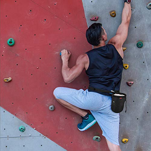 Moko Rock Climbing Chalk Bag, Bouldering Chalk Pot Bucket with Adjustable Belt & Carabiner Drawstring Climbing Gear - color: Black, style: Straight Cylinder