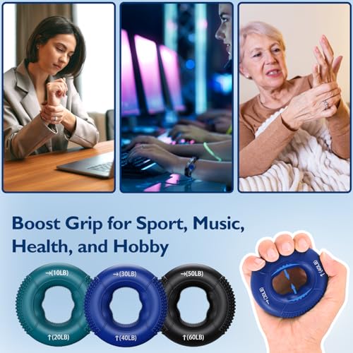 FitBeast Grip Strength Trainer, Finger Exerciser, Forearm Strengthener 9-Piece Kit, Hand Grip Strengthener Targeted Strength, Relief & Recovery - color: Deep Blue