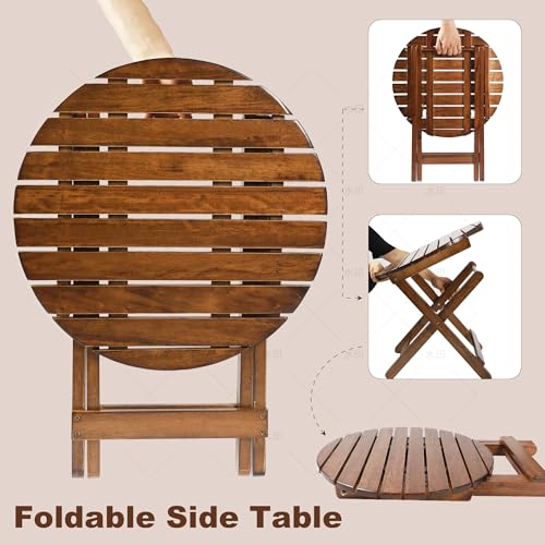 Outdoor Wooden Side Table, Folding Patio End Table, Small Round Furniture Table for Adirondack Chair, Balcony, Porch, Acacia Wood, No Assembly, Brown - color: R-brown-1