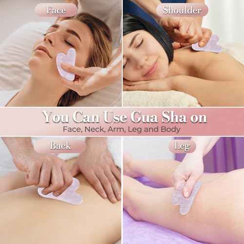 Gua Sha Facial Tools - Natural Jade Stone Guasha Tool for Face & Body,Massage Stick for Jawline Sculpting, Puffiness Reducing, Skin Care Gift, Anti-Aging Beauty Tool (Pink Stone) - color: Pink G